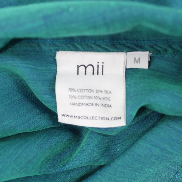 Mii Handwoven Iridescent Silk Cotton Wrap Joe Dress SZ M Blue Green Teal Artisan - Picture 14 of 15